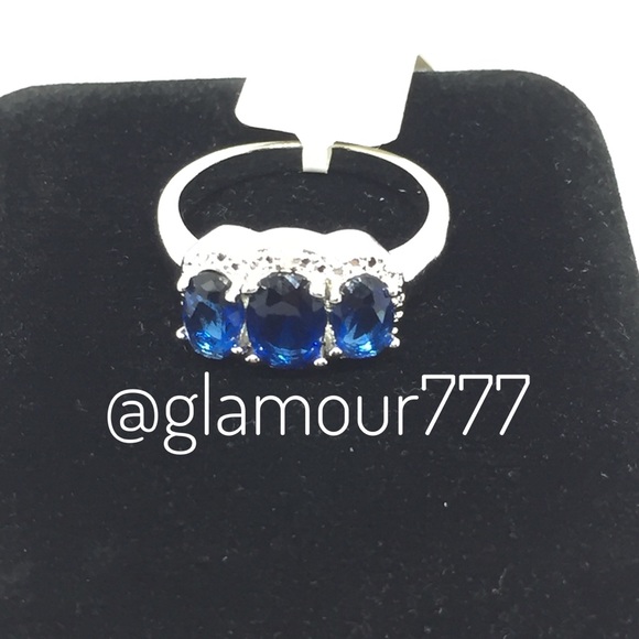 💎Lab Created Blue Sapphire, Diamond Accent Ring - Picture 3 of 8